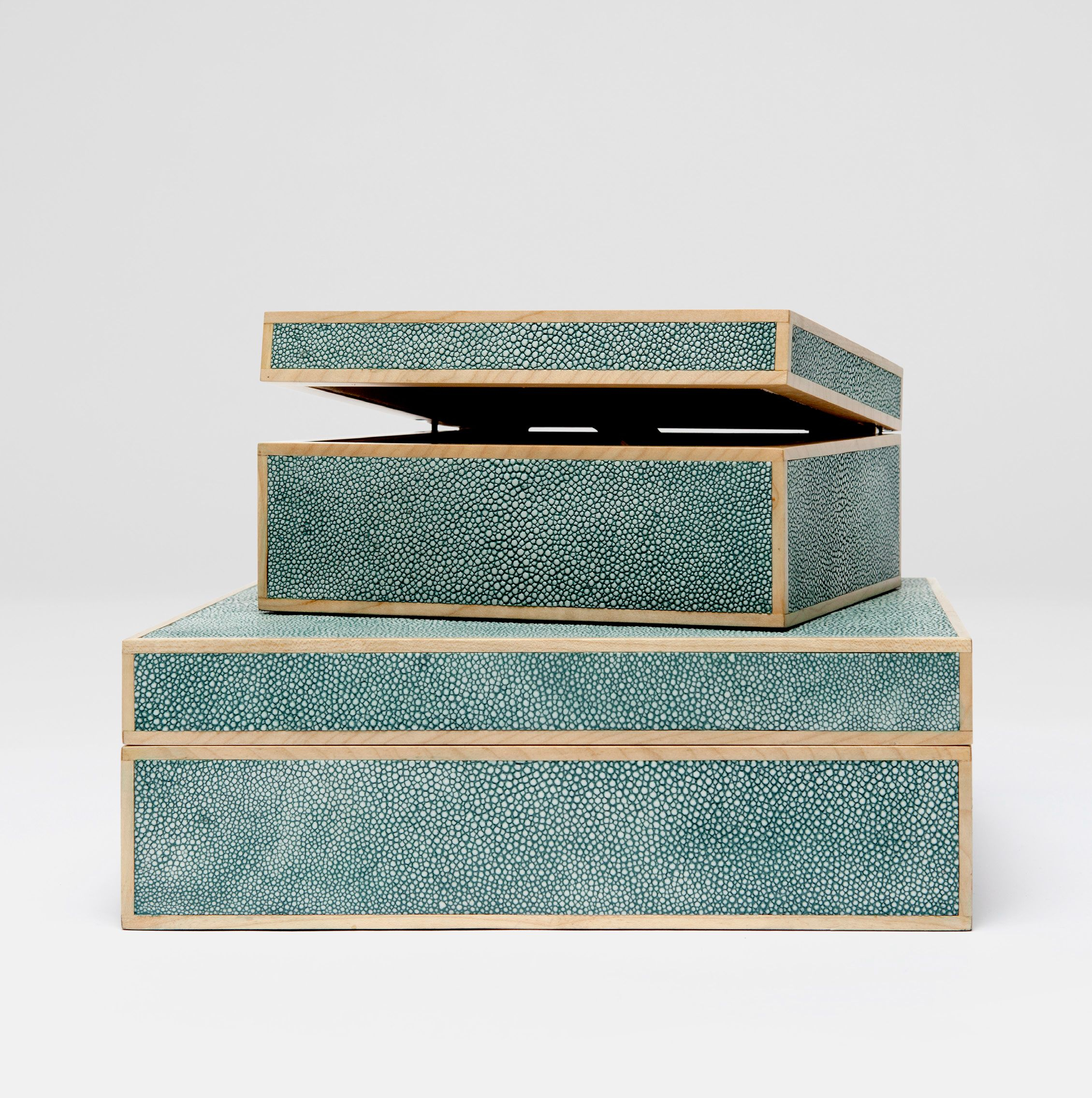 Faux Shagreen Boxes With Wood Trim - Mecox Gardens intended for Product Of The A Week Shagreen Decorative Box Set