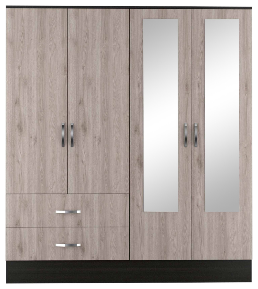 Florencia L Mirrored Armoire/Black-Light Gray - Transitional - Armoires And Wardrobes - By Fm ... intended for Gangi 120 Mirroed Armoire - Black+Light Grey