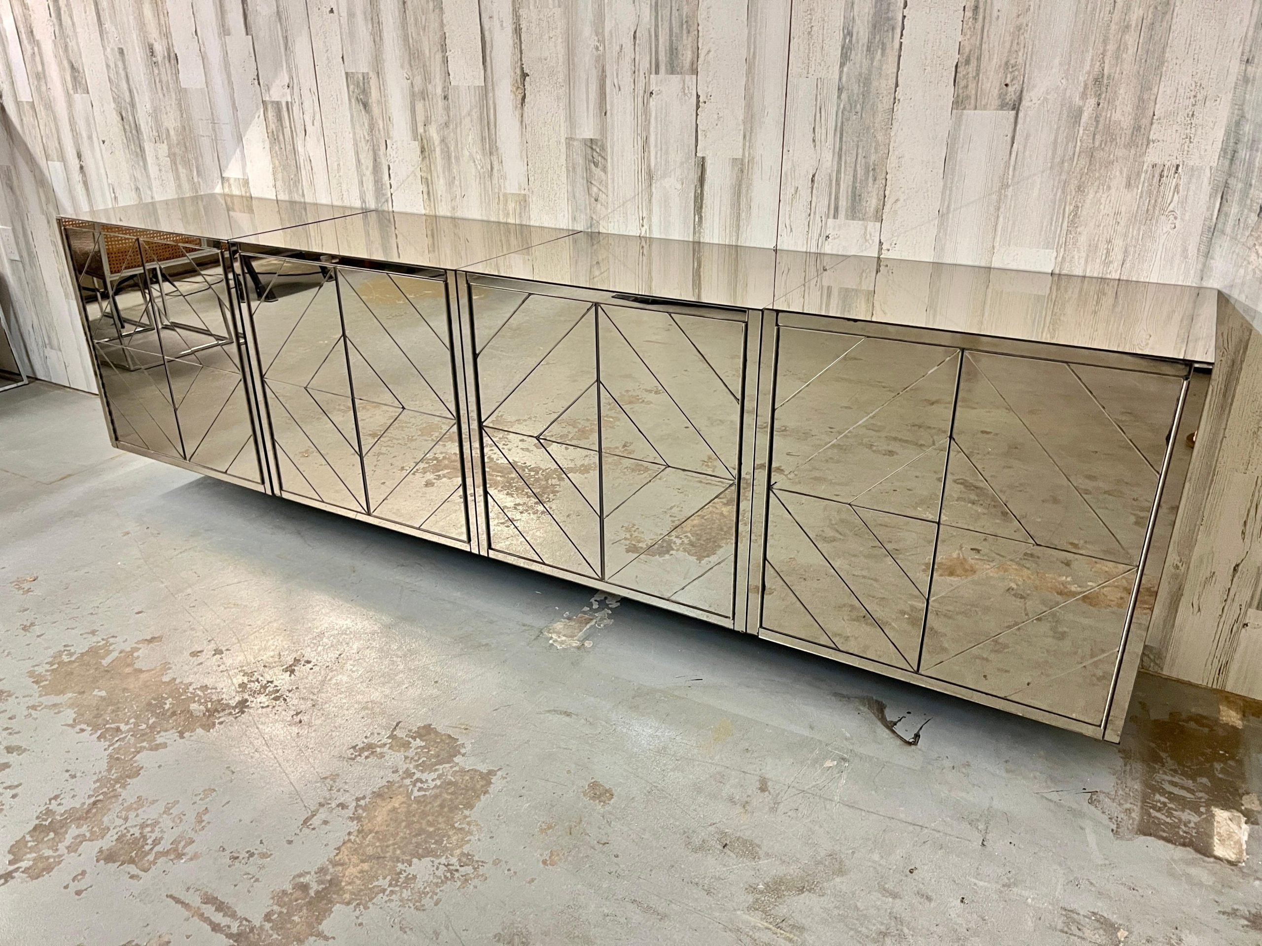 Four Piece Diamond Pattern Mirrored Floating Credenza For Sale At 1Stdibs with regard to