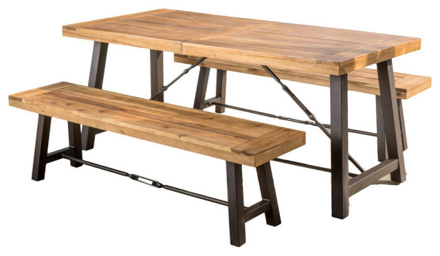 Gdf Studio Austin Teak Finish Acacia Wood Dining Set - Industrial ... regarding Gdf Studio Jasper Teak Finish Acacia Wood Dining Set