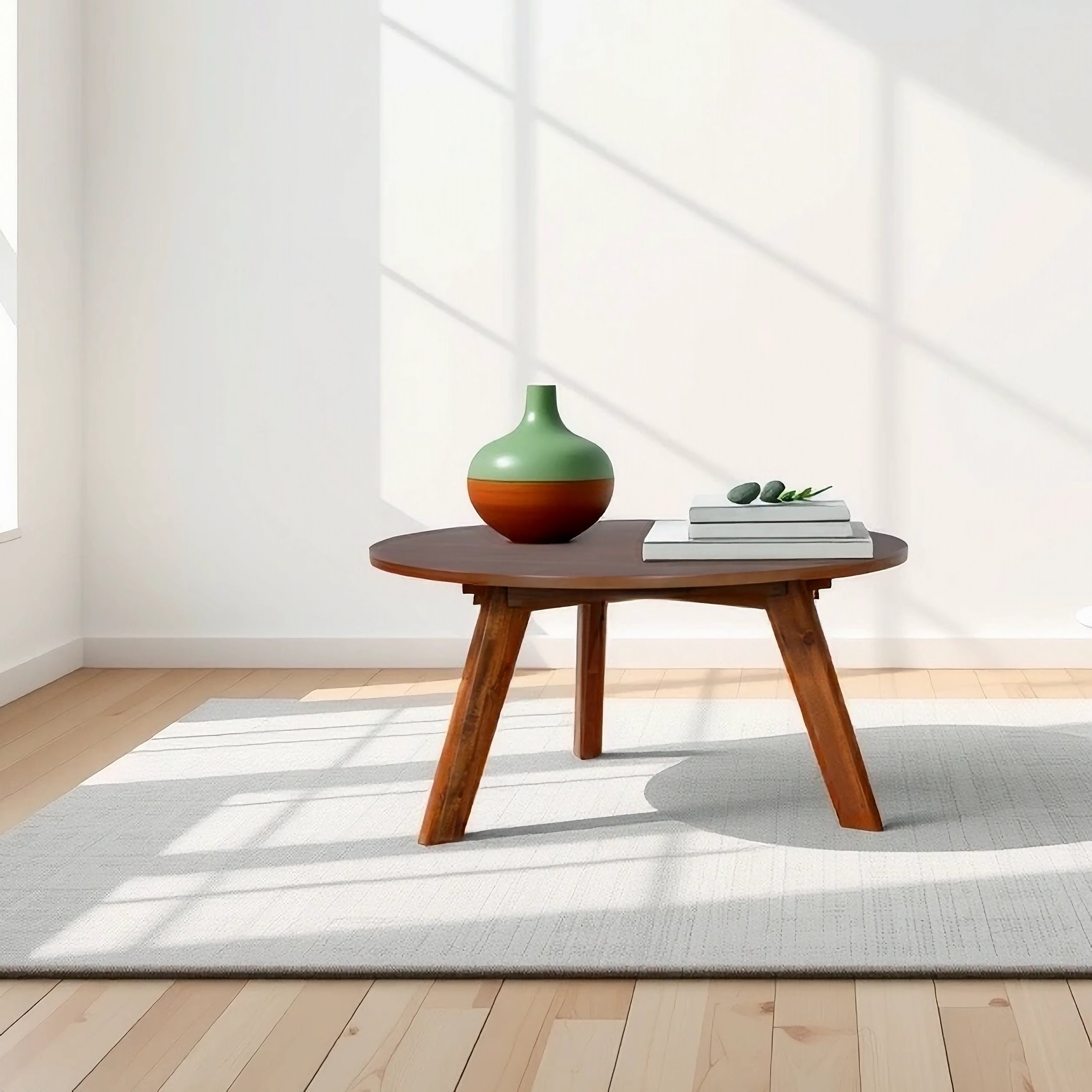 Gdf Studio Canton Acacia Coffee Table, Mid-Century Modern Round Design ... regarding Gdf Studio Modern 51&amp;quot; Tapered Top Coffee Table, Rounded Edges, Natural