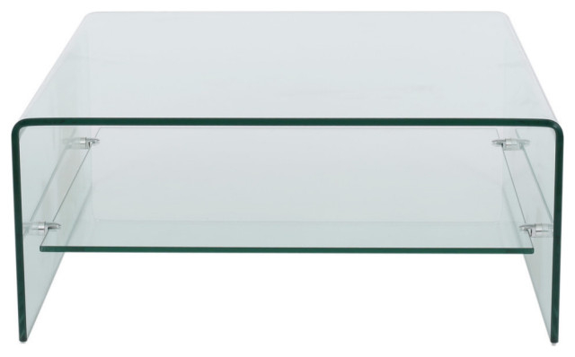 Gdf Studio Classon Square Glass Coffee Table With Shelf - Contemporary ... with Gdf Studio Modern 51&amp;quot; Tapered Top Coffee Table, Rounded Edges, Natural