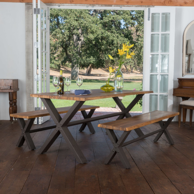 Gdf Studio Jasper Teak Finish Acacia Wood Dining Set - Industrial ... throughout Creating Cozy Gatherings The Jasper Teak Finish Dining Set from GDF Studio