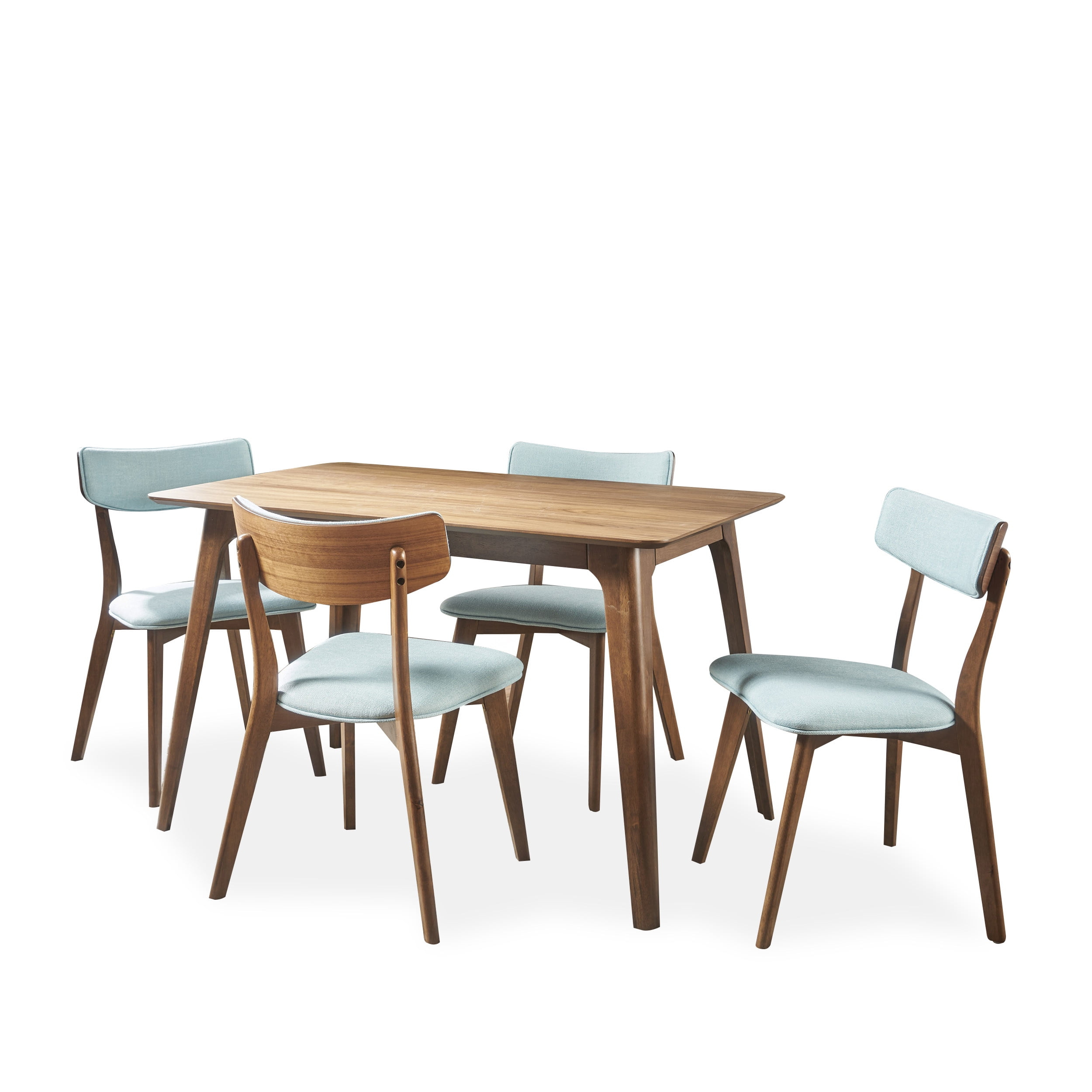 Gdf Studio Meanda Mid Century 5 Piece 4 Seater Wood Dining Set, Natural Walnut And Mint ... inside Gdf Studio 5-Piece Meanda Mid Century Wood Dining Set, Light Beige