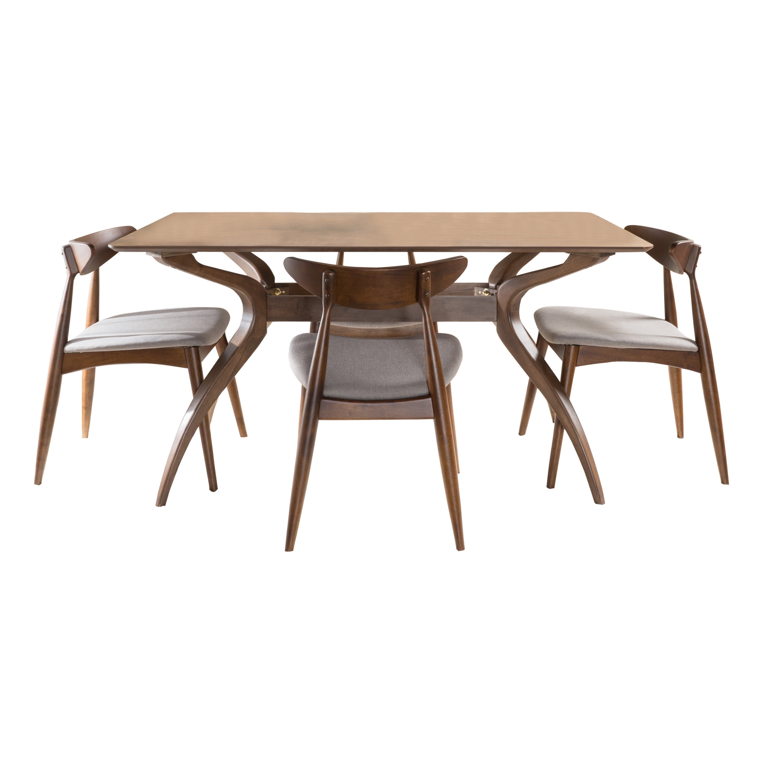 Gdf Studio Wales Mid Century Modern Fabric Upholstered 5 Piece Dining Set, Light Gray And Walnut ... pertaining to The Enduring Appeal of the GDF Studio Meanda Mid Century Dining Set