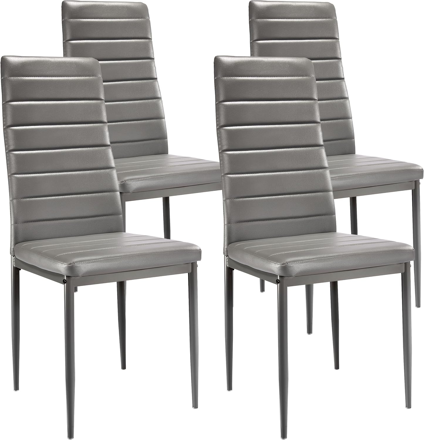 Grey Dining Chairs Set Of 4, Kitchen Chair With Metal Legs For Dining Room, Faux Leather Padded ... for Gear Dining Side Chair Set Of 4, Gray