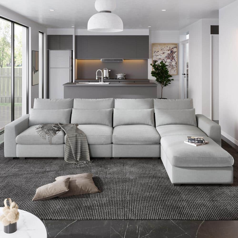 Harper &amp;amp; Bright Designs 130 In. Square Arm 2-Piece Linen L-Shaped ... with Designing with Light Grey Choosing the Right Terra Condo Nook Sectional