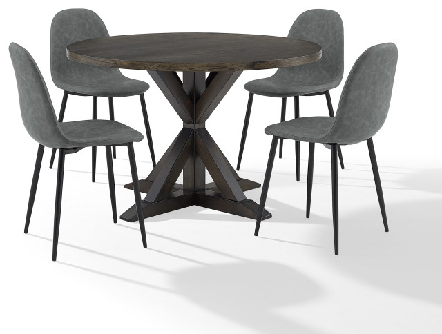 Hayden 5Pc Round Dining Set Table And 4 Chairs-Distressed Gray /Slate ... regarding Hayden 5-Piece Round Dining Set