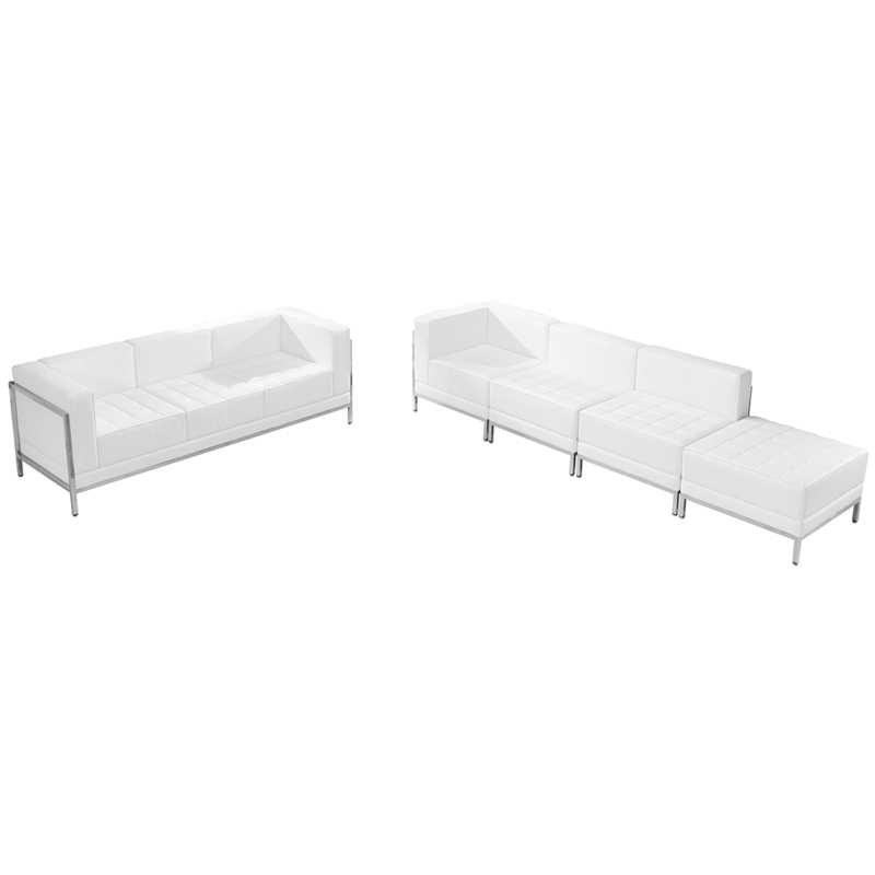 Hercules Imagination Series Melrose White Leather Sofa &amp;amp; Lounge Chair Set, 5 Pieces - By Flash ... inside Creating Your Dream Living Room with the HERCULES Imagination Melrose White Leather Sectional