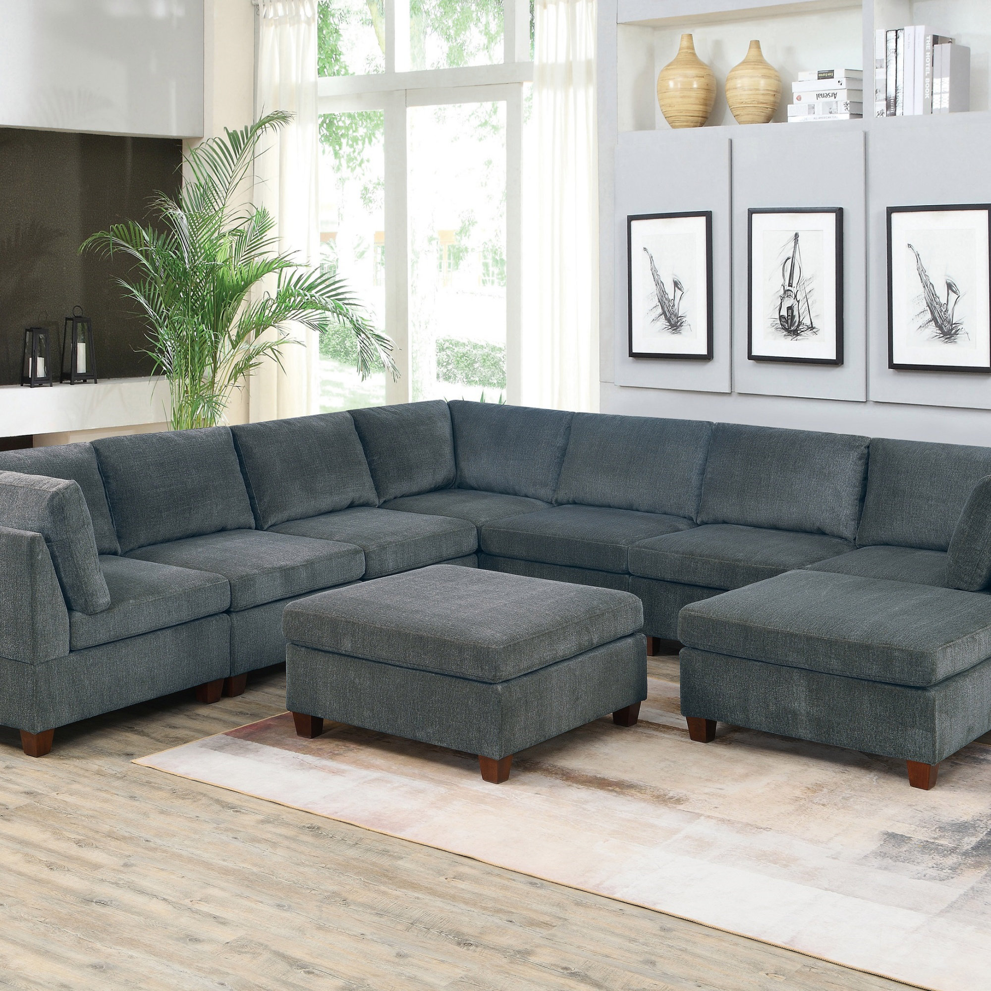 Hokku Designs Living Room Furniture Grey Chenille Modular Sectional 9Pc ... for Quinn Chenille Upholstered 5-Piece L-Shaped Modular Sectional, Grey