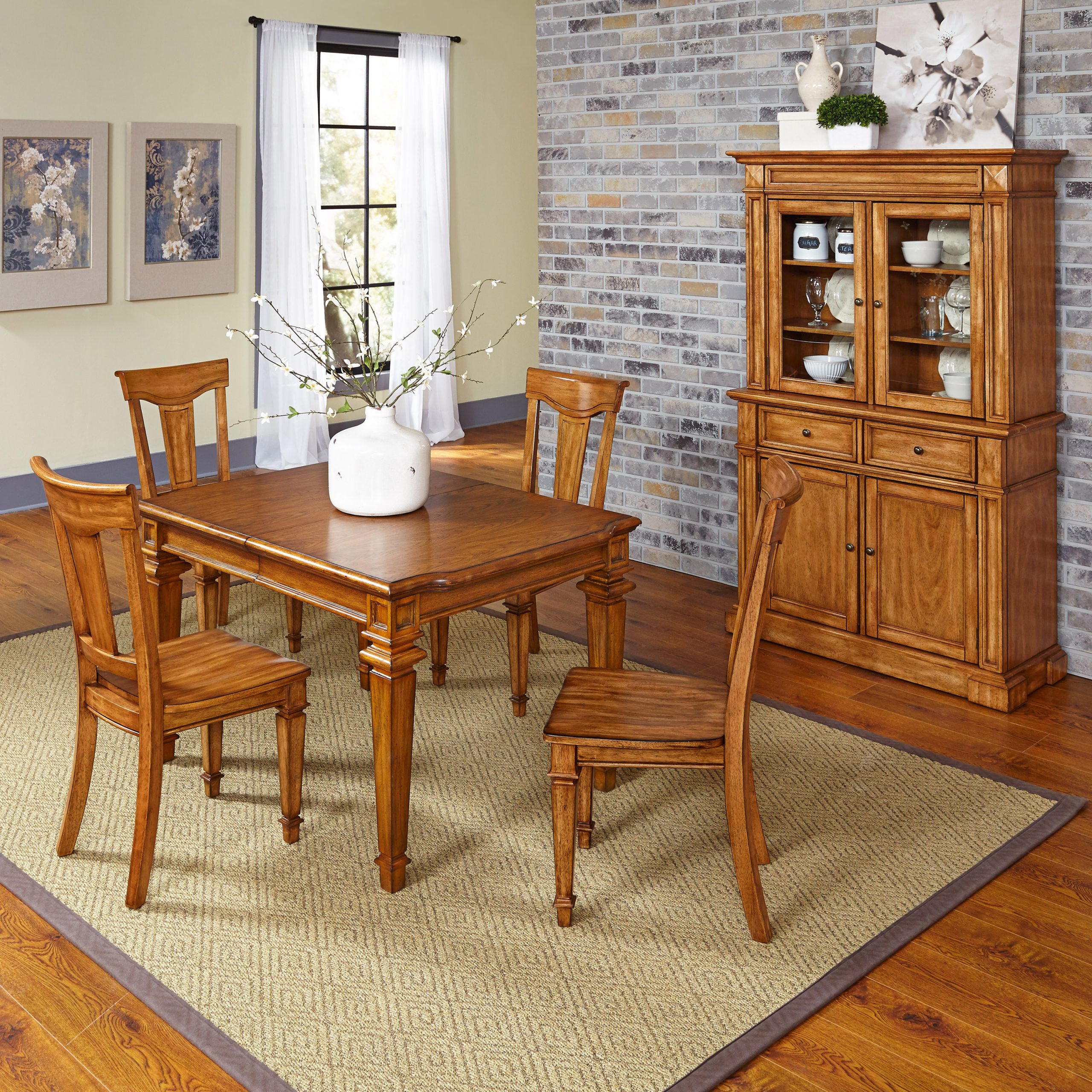 Home Styles Oak Americana 5Pc Dining Set W/ Buffet And Hutch in Dining Room Set Oak, Avdr7-Oak-16