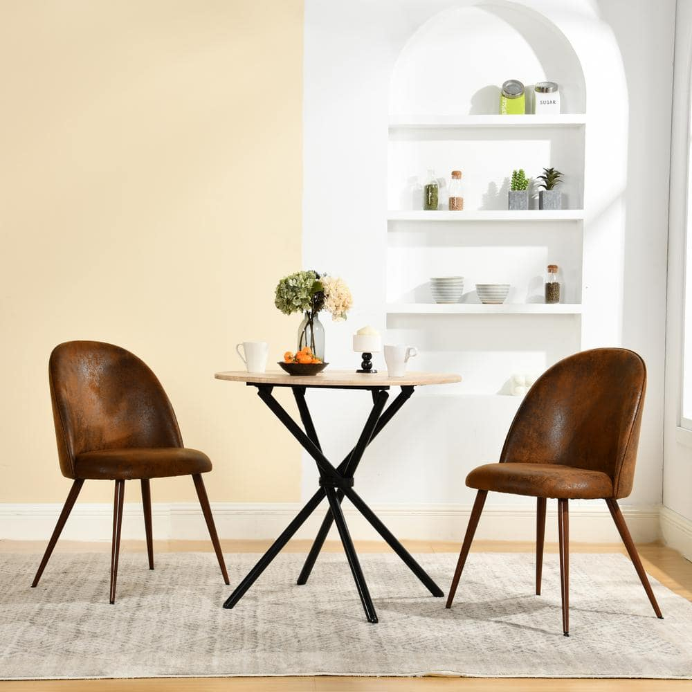 Homy Casa Zomba Hb Farmhouse Faux Leather Brown Dining Side Chairs With ... intended for Integrating Homycasa Leather Chairs for a Chic and Contemporary Look