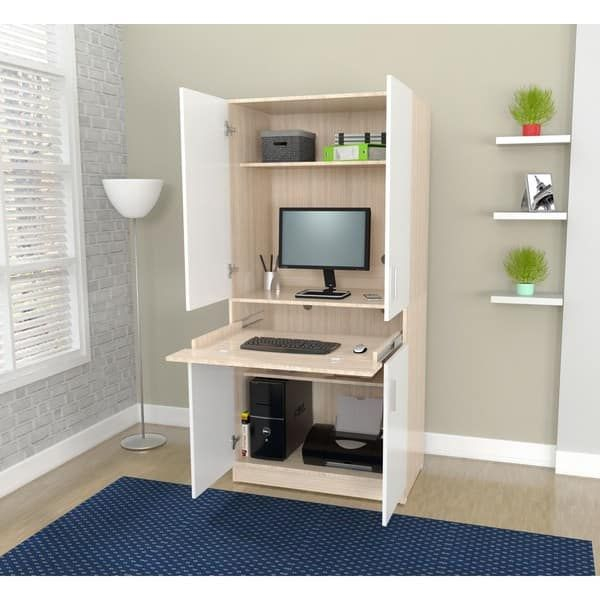 Bright White Oak Computer Armoires Enhancing Your Home Office Style