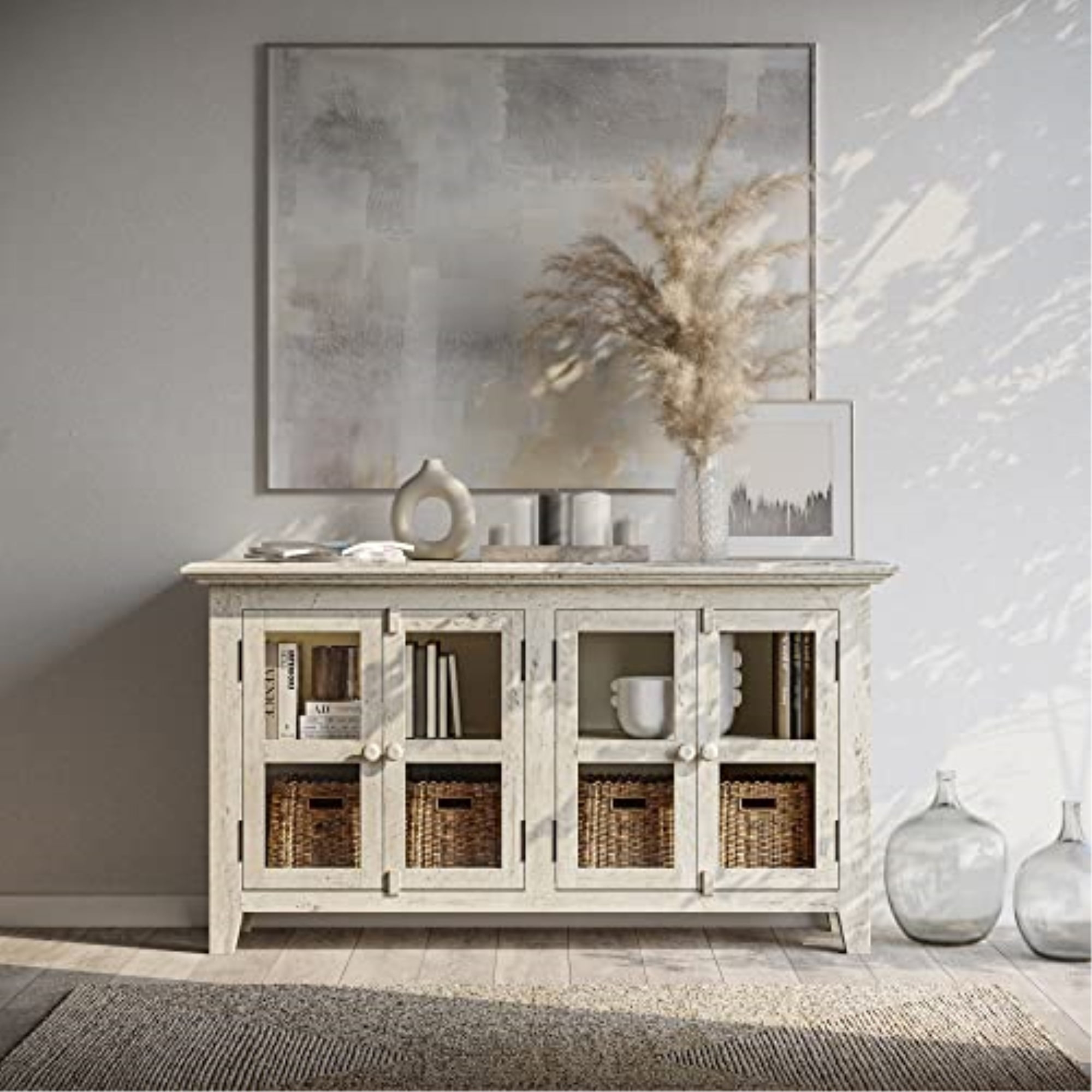 Jofran Rustic Shores 54&amp;quot; Coastal Distressed Acacia Four-Door Credenza Sideboard Cabinet ... throughout The Story Behind the Rustic Shores Acacia Sideboard Design