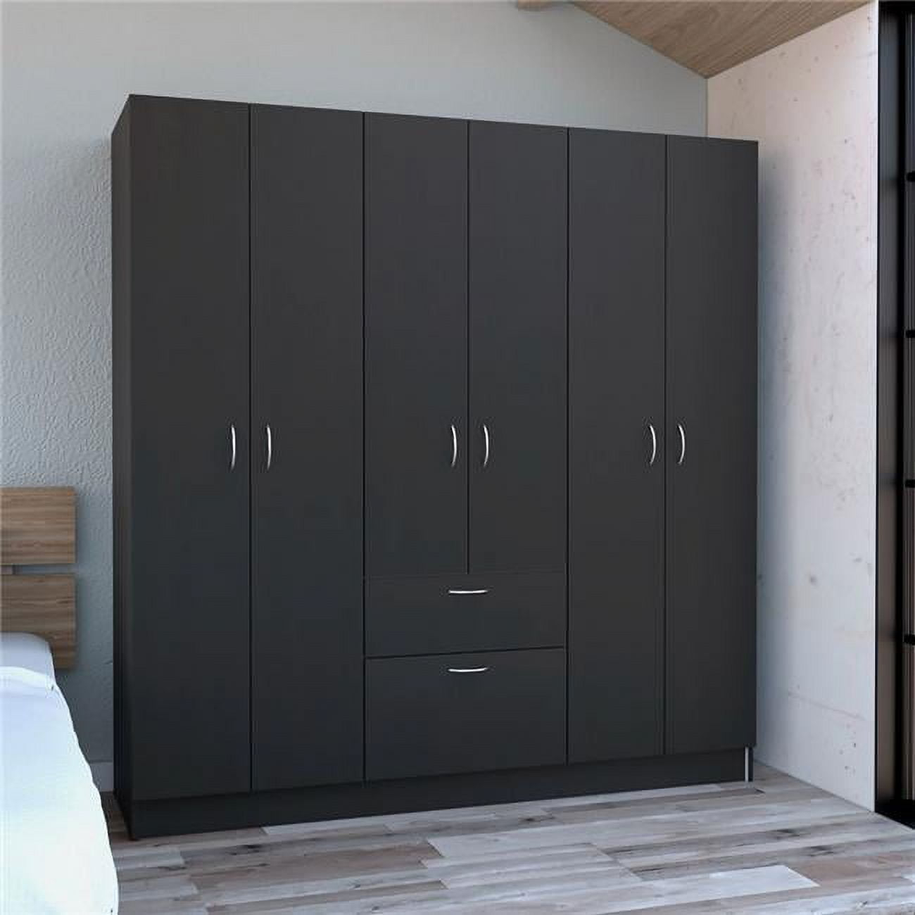 Kibo 6 Doors Armoire With One Drawer, Rod &amp;amp; Seven Interior Shelves, Black &amp;amp; White - Walmart.com in Kibo 6 Doors Armoire - Black/White
