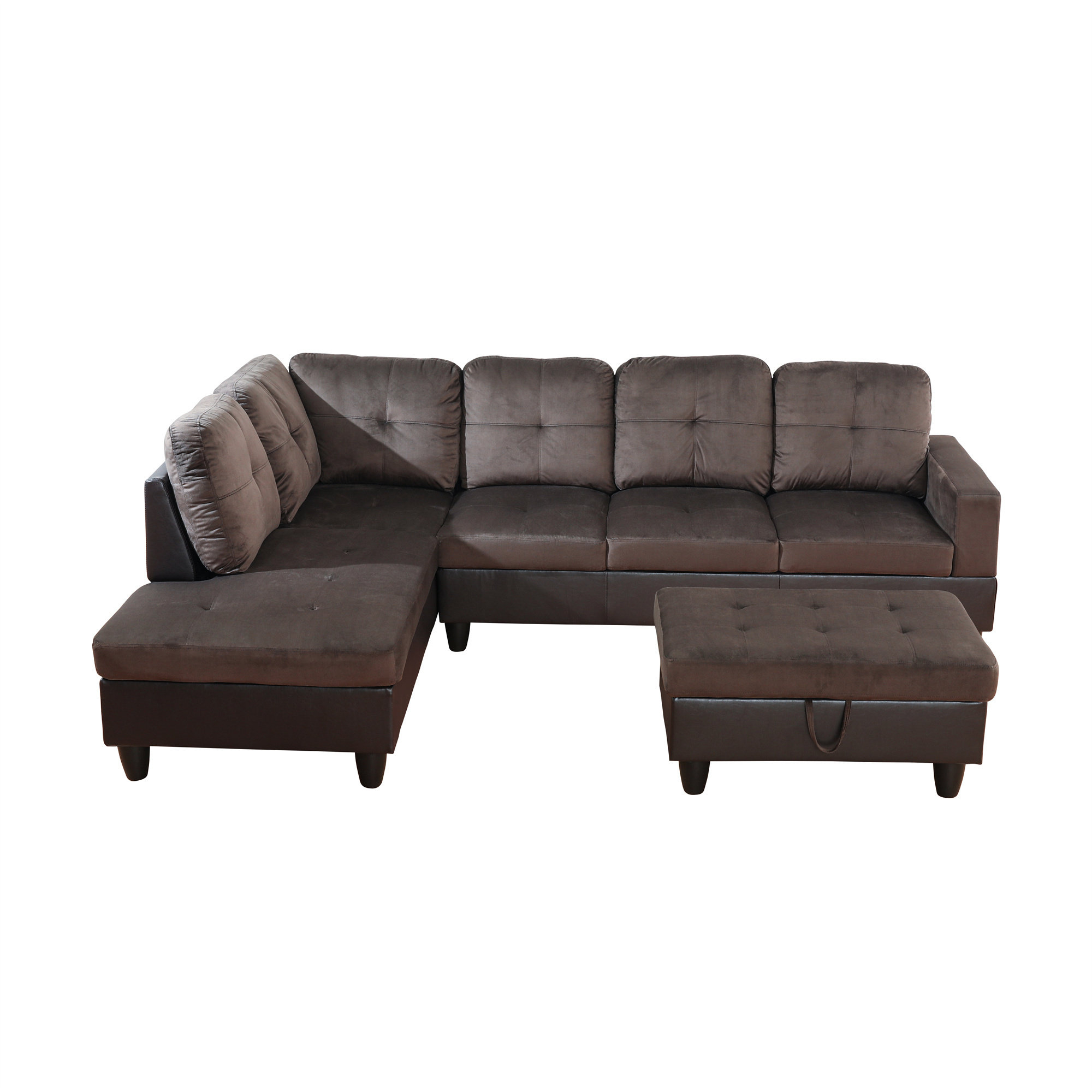 Latitude Run® 103.5 In. W Square Arm 3-Piece L Shaped Velvet Sectional ... within Arc Velvet Upholstered 7-Pc. L-Shaped Modular Sectional, Brown