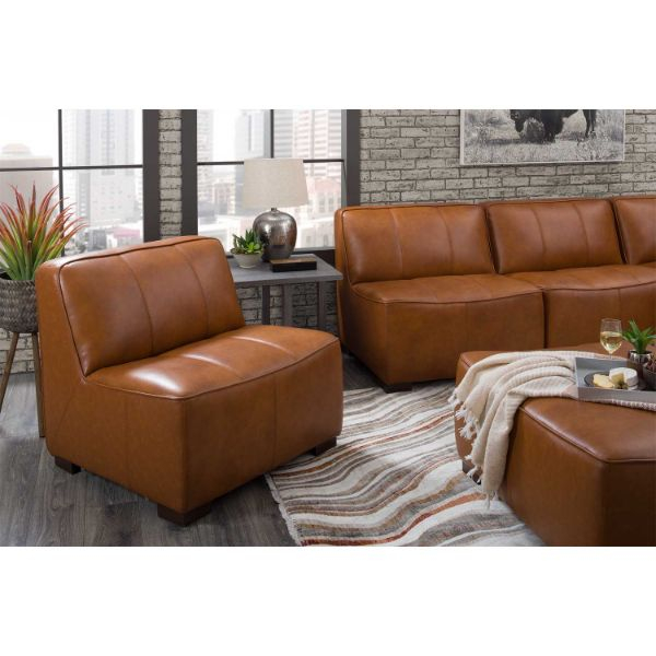 Levi Saddle Brown Leather 4 Piece Sectional | 1A1-9560-4Pc | Afw.com throughout Integrating the Sterling Modular 4 Piece Armless Brown Sectional into Your Decor