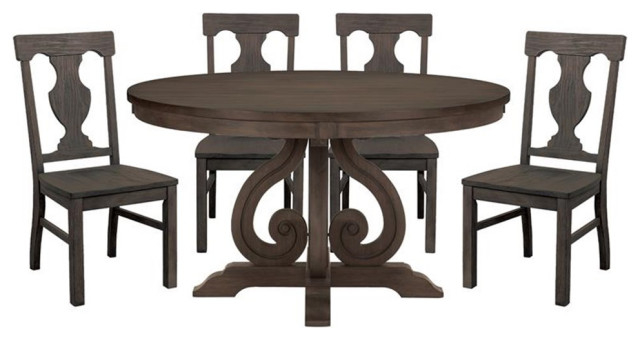 Lexicon Toulon 5-Piece Traditional Wood Dining Set In Wire Brushed Dark ... with