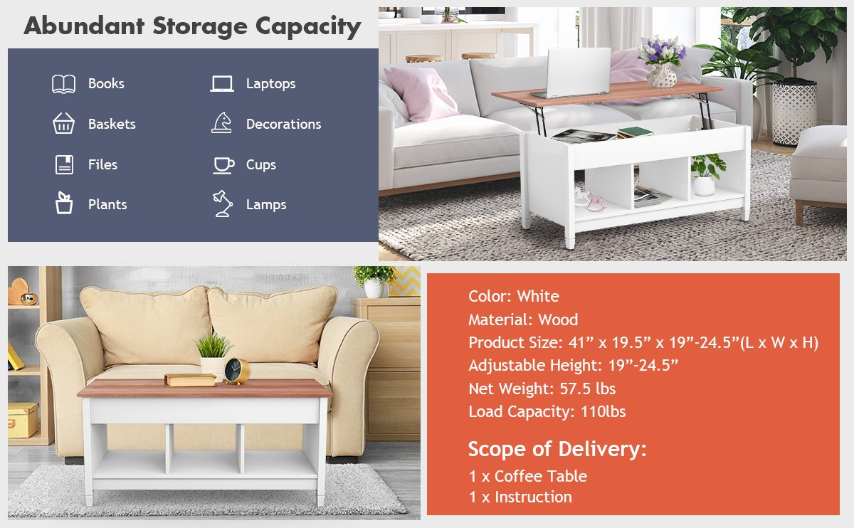 Lift Top Coffee Table With Hidden Storage Compartment - Costway throughout The Hidden Benefits of Coffee Tables with Lift-Up Tops and Storage