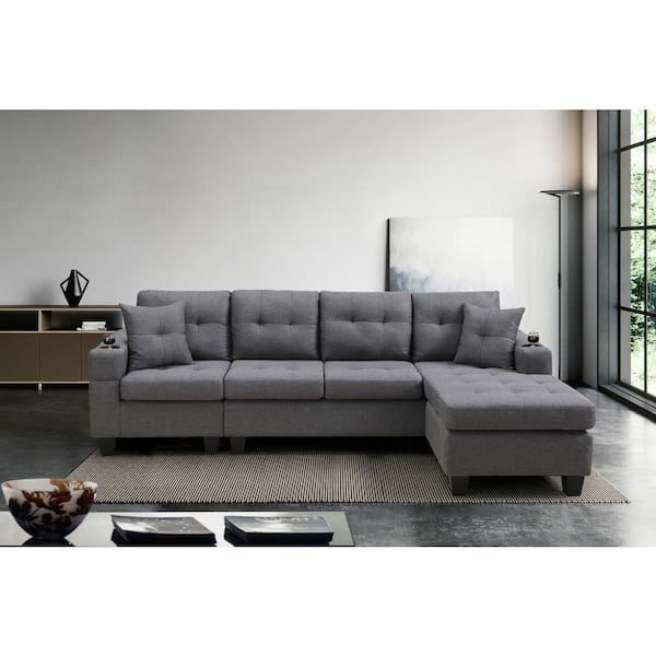 Linzie Linen Sectional Sofa | Cabinets Matttroy with Hughes Modern Linen Sectional Sofa Slate Gray