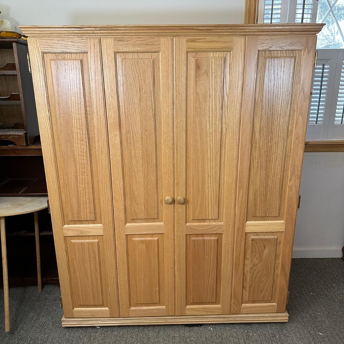 Lot 83A: Oak Computer Desk Armoire | Estatesales.org throughout Traditional Oak Computer Armoire, Lite Oak