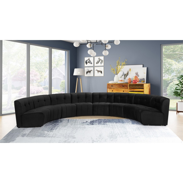Maklaine 8-Piece Modular Contemporary Velvet Sectional Sofa - Black ... pertaining to Maklaine Contemporary Black Boucle Fabric 5Pc. Modular Sectional