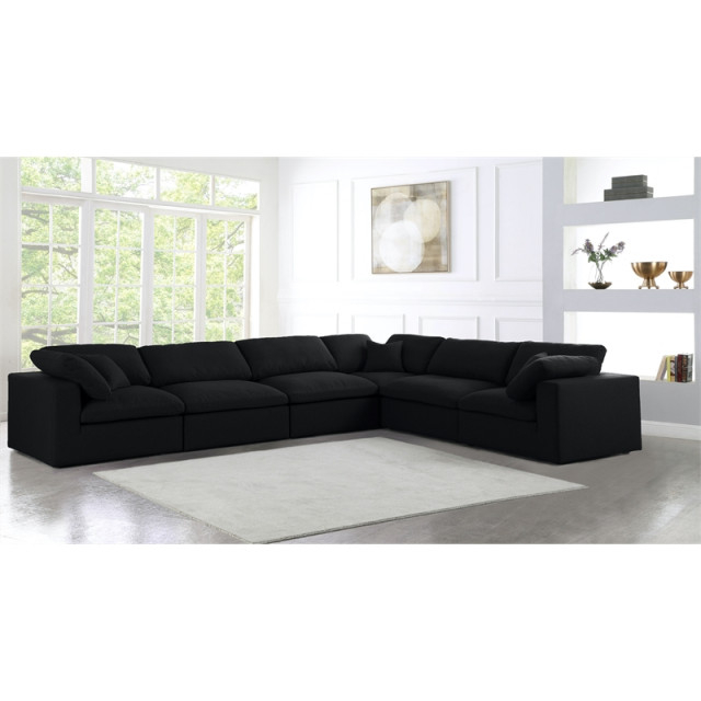 Maklaine Contemporary Black Linen Fabric Deluxe Modular Sectional Sofa ... with regard to Maklaine Contemporary Black Boucle Fabric 5Pc. Modular Sectional