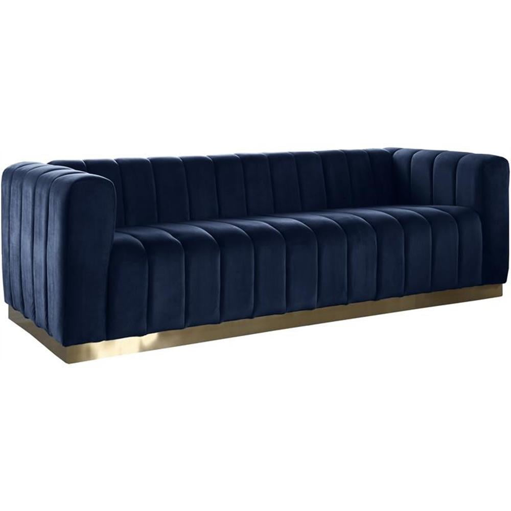 Maklaine Contemporary Deep Channel Tufted Upholstered Navy Velvet Sofa ... within Maklaine Contemporary Velvet Standard Cloud Modular Sectional Sofa In Navy