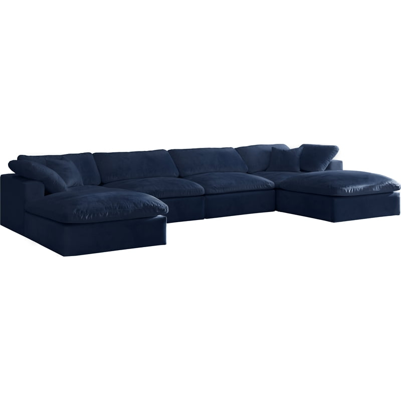 Maklaine Contemporary Navy Velvet Down Filled Overstuffed Modular ... regarding Maklaine Contemporary Velvet Standard Cloud Modular Sectional Sofa In Navy