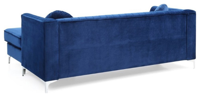 Maklaine Contemporary Soft Velvet Channel Tufted Sofa Chaise In Navy ... with regard to Maklaine Contemporary Velvet Standard Cloud Modular Sectional Sofa In Navy
