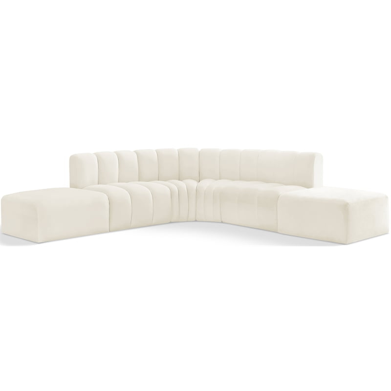 Meridian Furniture Arc Cream Velvet Modular Sofa - Walmart.com within Arc Velvet Upholstered 5-Pc. S-Shaped Modular Sectional, Cream