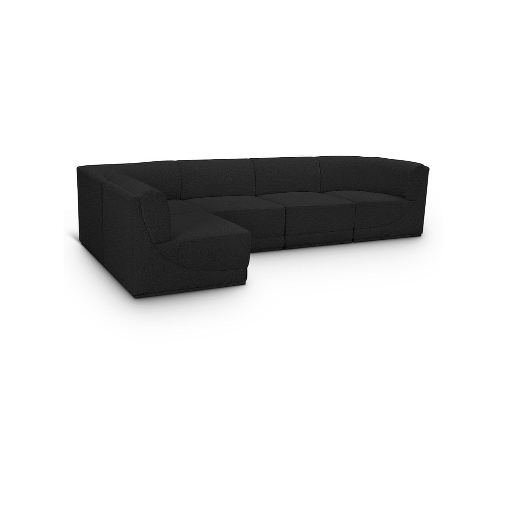 Meridian Furniture Ollie Black Boucle Fabric Modular Sectional ... with regard to Ollie Black Boucle Fabric L-Shaped Modular Sectional, Black, 5-Piece: 3 Armless Chair, 2 Corner Chair
