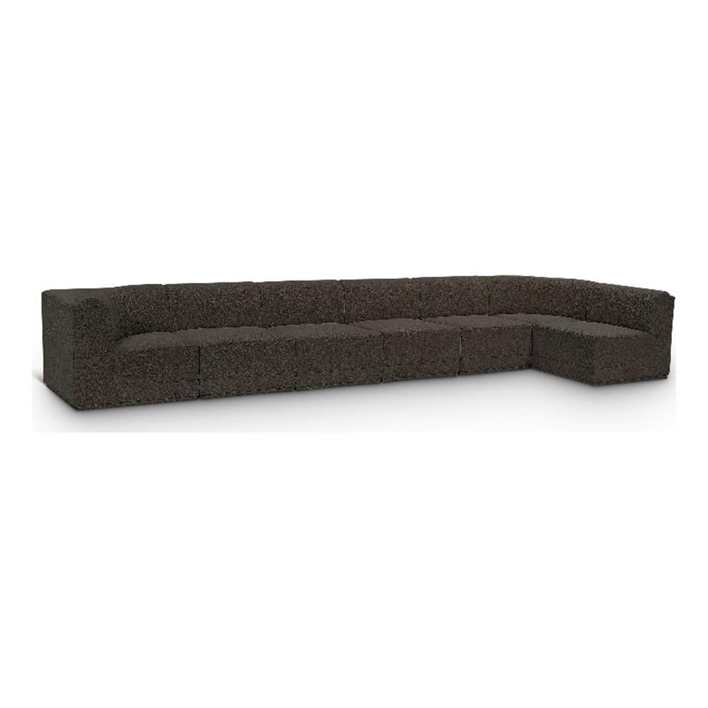 Meridian Furniture Ollie Brown Boucle Fabric Modular Sectional ... regarding Ollie Black Boucle Fabric L-Shaped Modular Sectional, Grey, 5-Piece: 2 Armless Chair, 3 Corner Chair