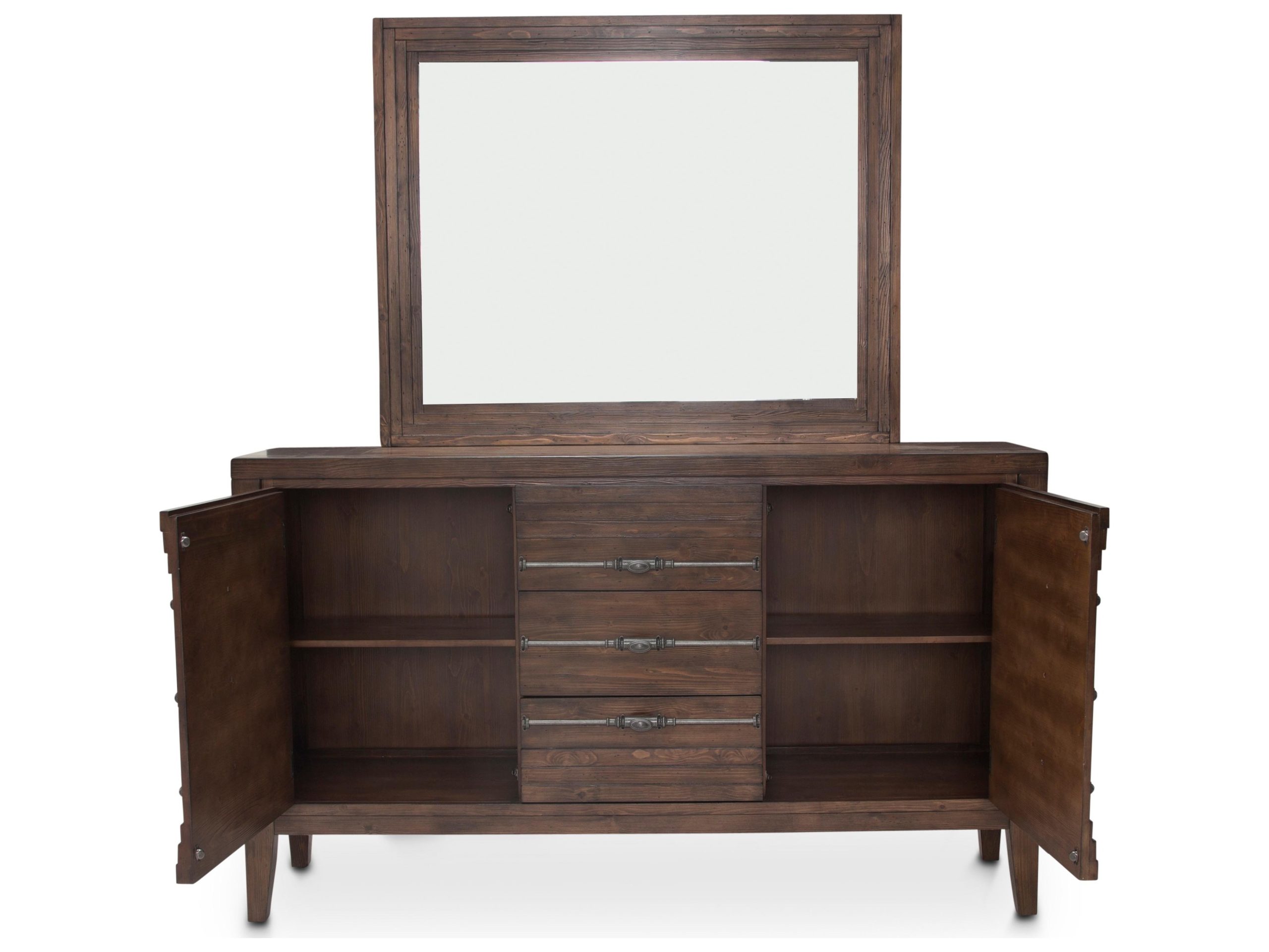 Michael Amini Carrollton 68&amp;quot; Spruce Wood Sideboard And Mirror Set | Aickicrln00767407 with Michael Amini Carrollton Spruce Solids Wood Sideboard In Rustic Ranch Brown