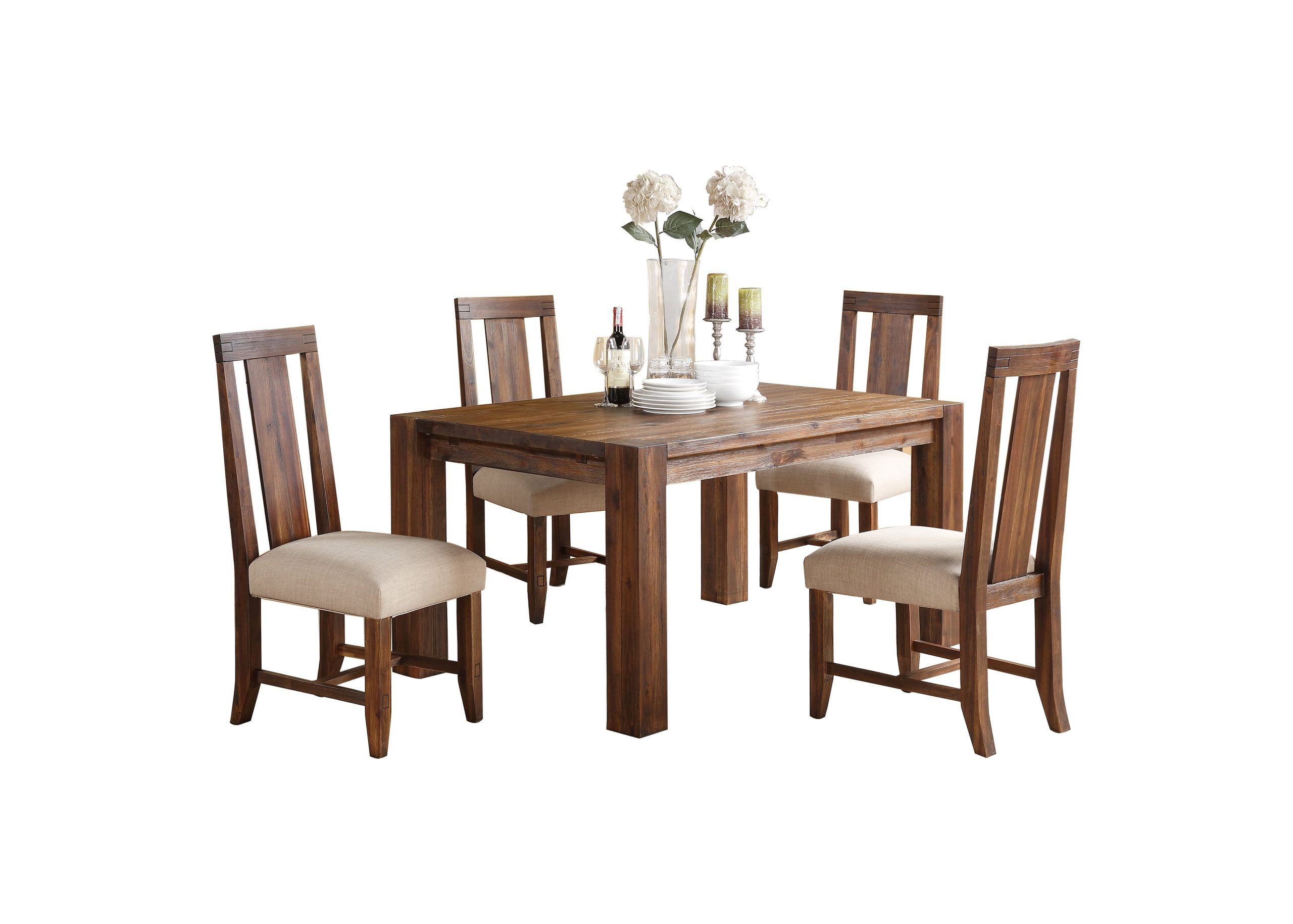 Millstone Modern 5Pc Rectangle Table, 4 Wood Chair Dining Set In Acacia ... inside Millstone Modern Coffee Table In Acacia Rustic Brown