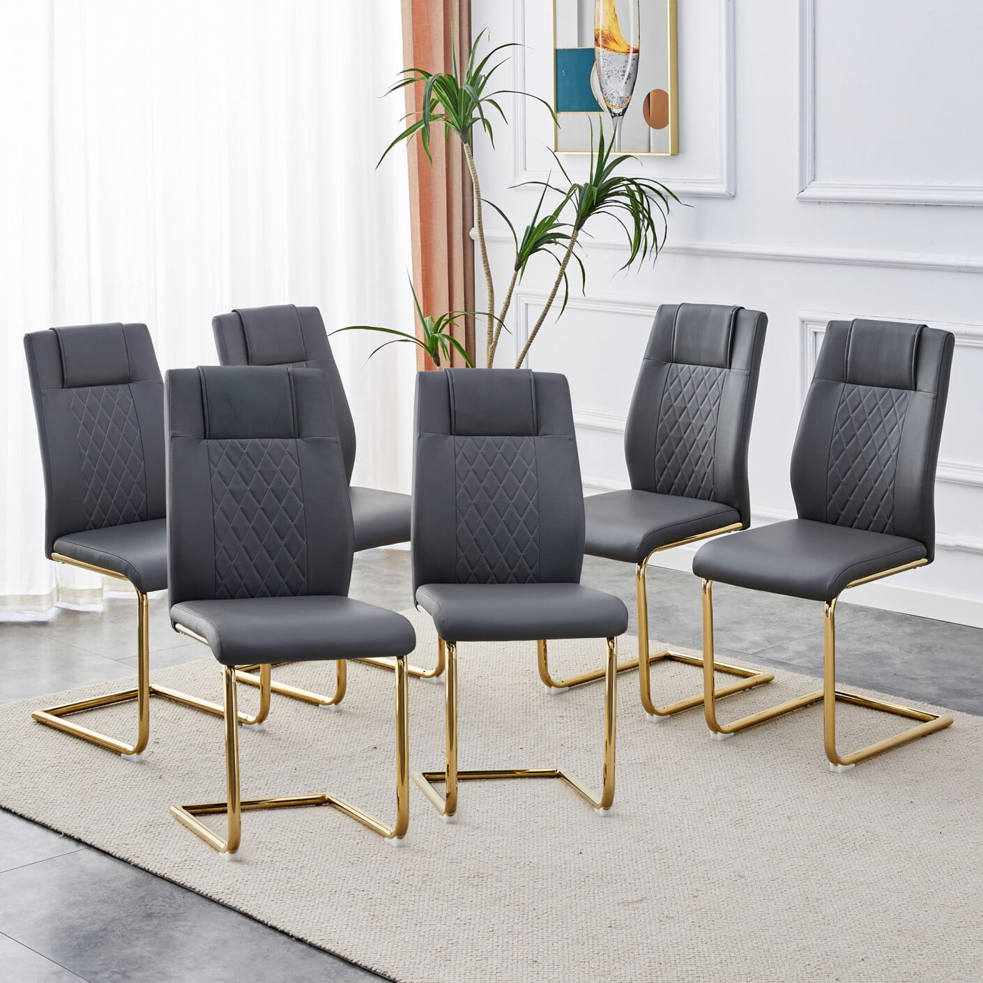 Modern Dining Chairs With Pu Leather Padded Seat Dining Living Room ... pertaining to Dining Room Set Of 6 Yumiko Chairs And Extendable Table Solid Wood W/Padded Seat, Medium Brown