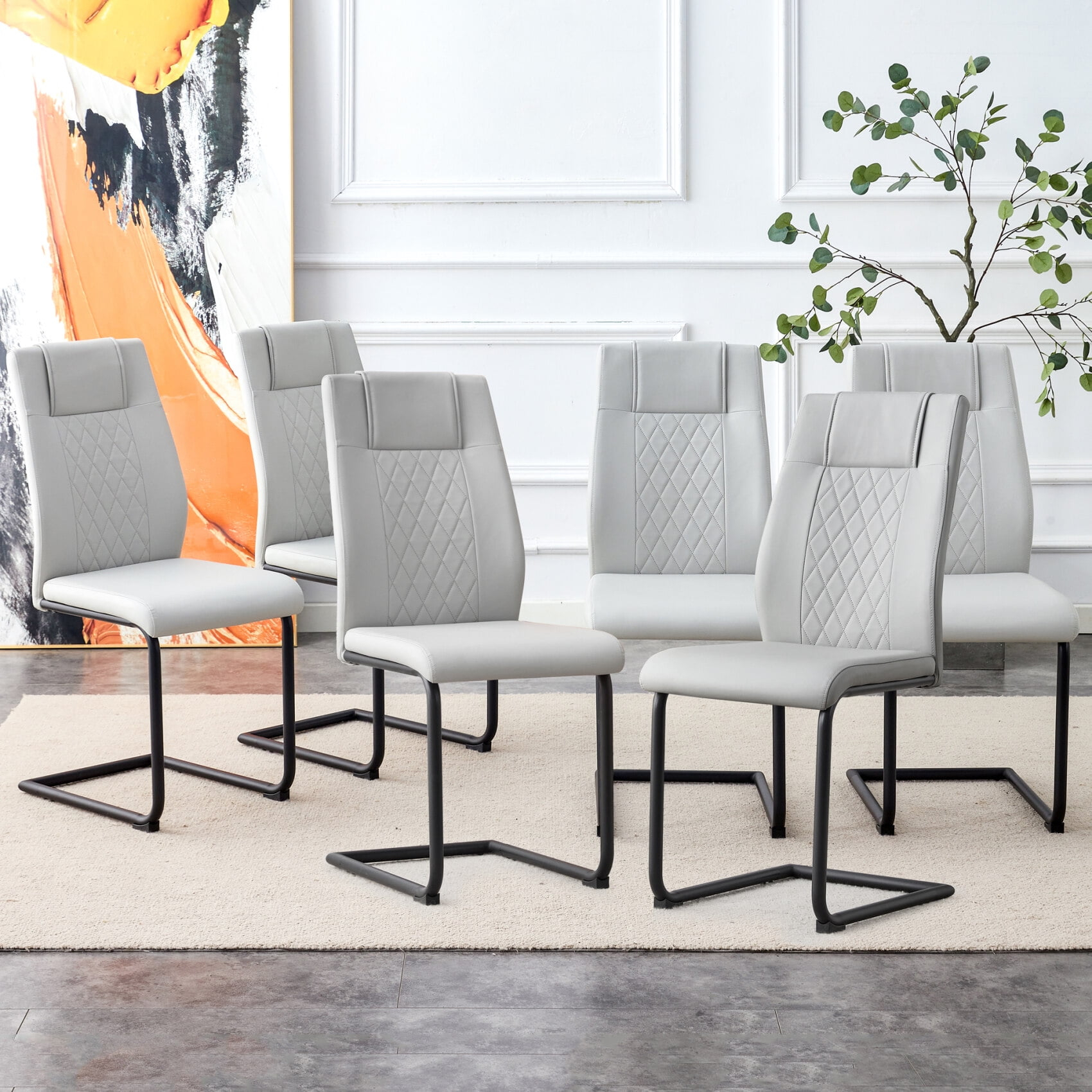 Modern Dining Chairs With Pu Leather Padded Seat Dining Living Room ... with Dining Room Set Of 6 Yumiko Chairs And Extendable Table Solid Wood W/Padded Seat, Medium Brown