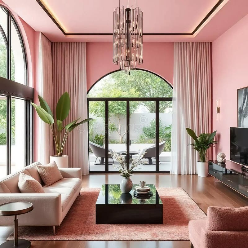 Modern Luxury Villa Apartment Interior, Pink Color Stock Illustration ... pertaining to The Marshmallow Apartment Pink Plush And Perfect