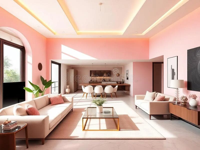 Modern Luxury Villa Apartment Interior, Pink Color Stock Illustration ... regarding The Marshmallow Apartment Pink Plush And Perfect