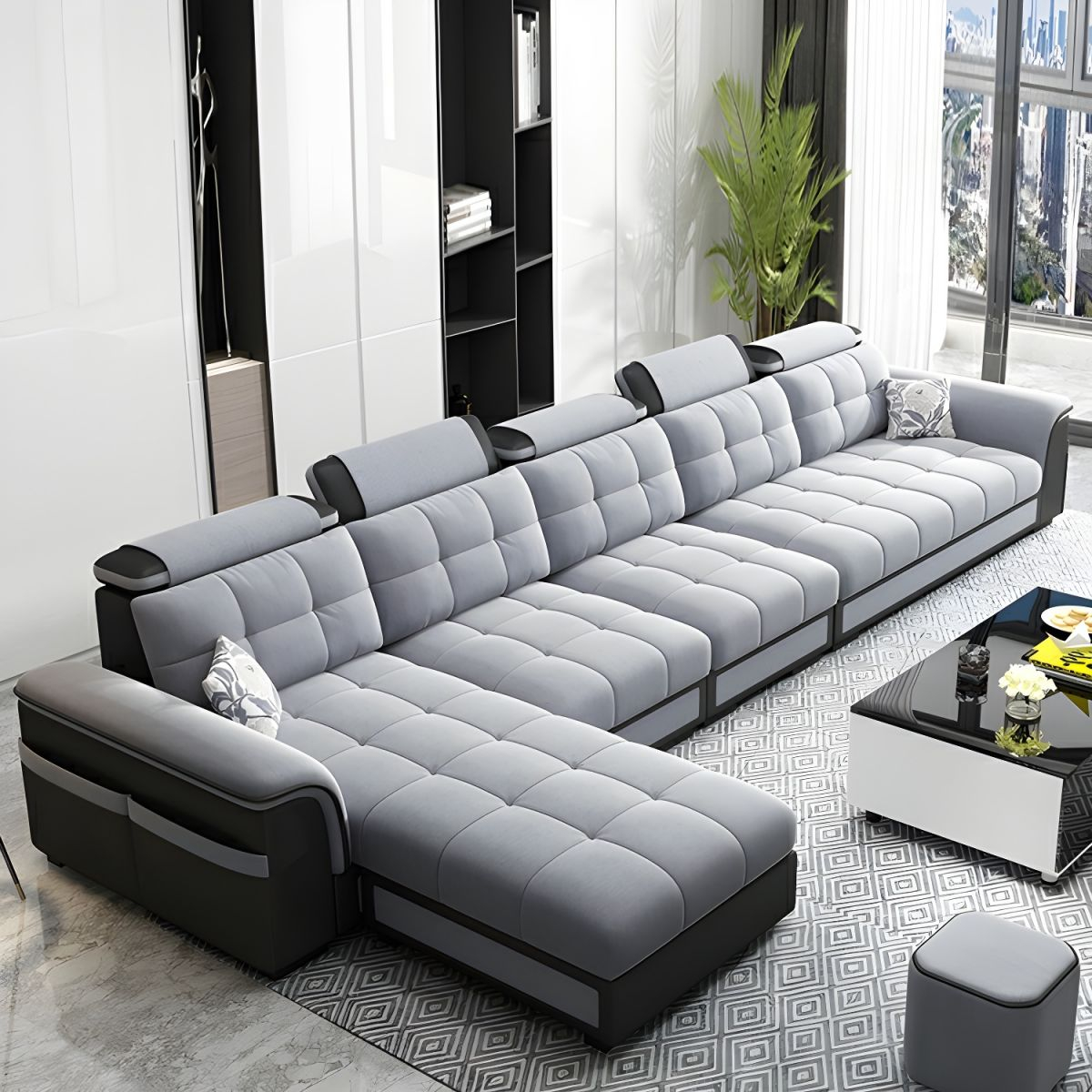Modern Style Gray Linen Upholstered Sectional Sofa With Storage Pocket ... throughout Styling Your Space with the Hughes Modern Linen Sectional Sofa Slate Gray