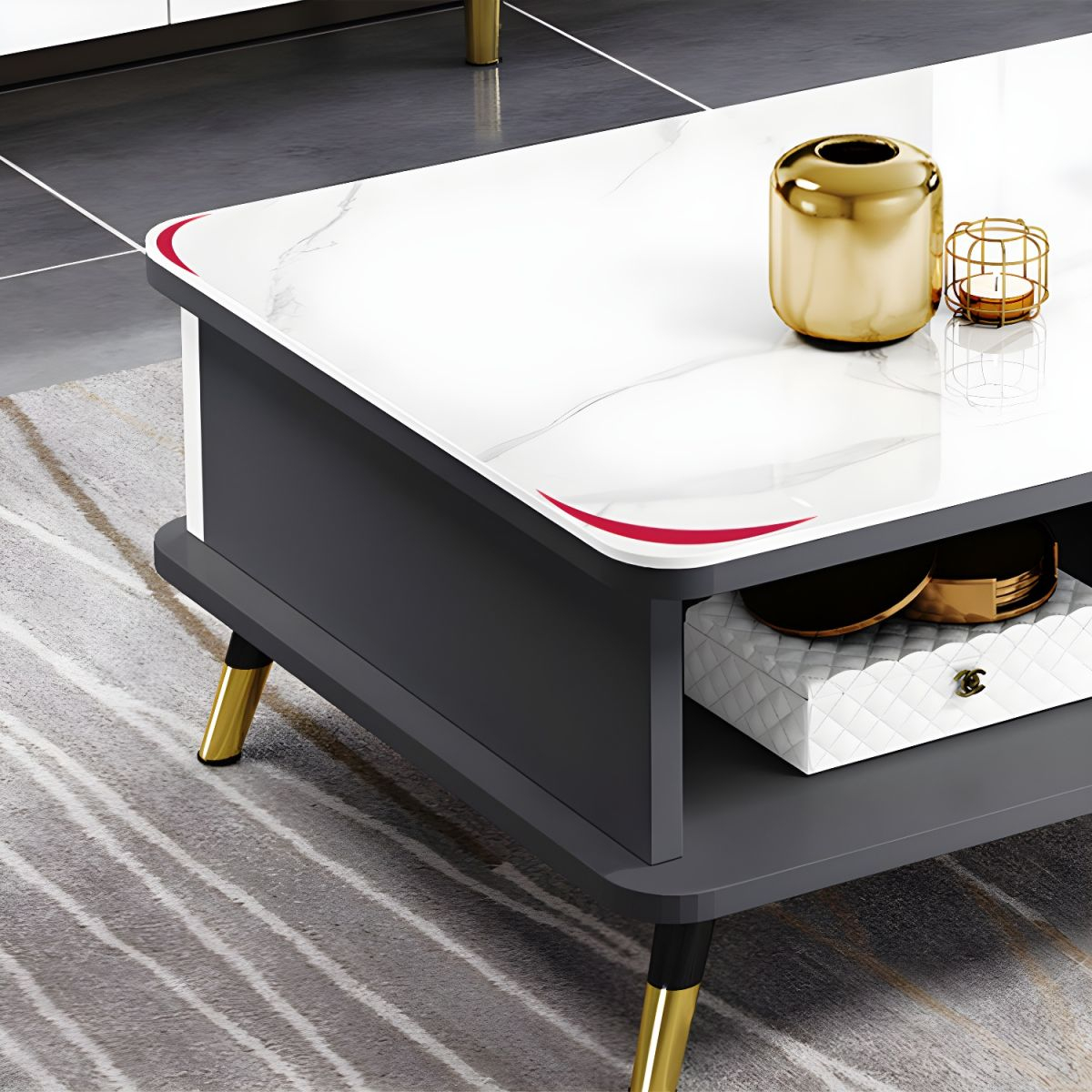 Modernism Rectangular Glass Top Coffee Table 1-Shelf 2-Drawer Cocktail ... in The Katrina 2 Drawer Coffee Table Red A Practical Elegance