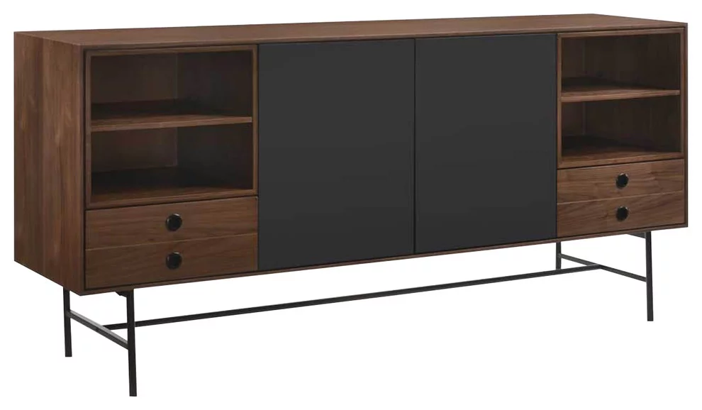 Modrest Bronson Mid-Century Modern Walnut And Gray Buffet - Industrial ... throughout Modrest Killeen Modern Gold + Walnut Buffet