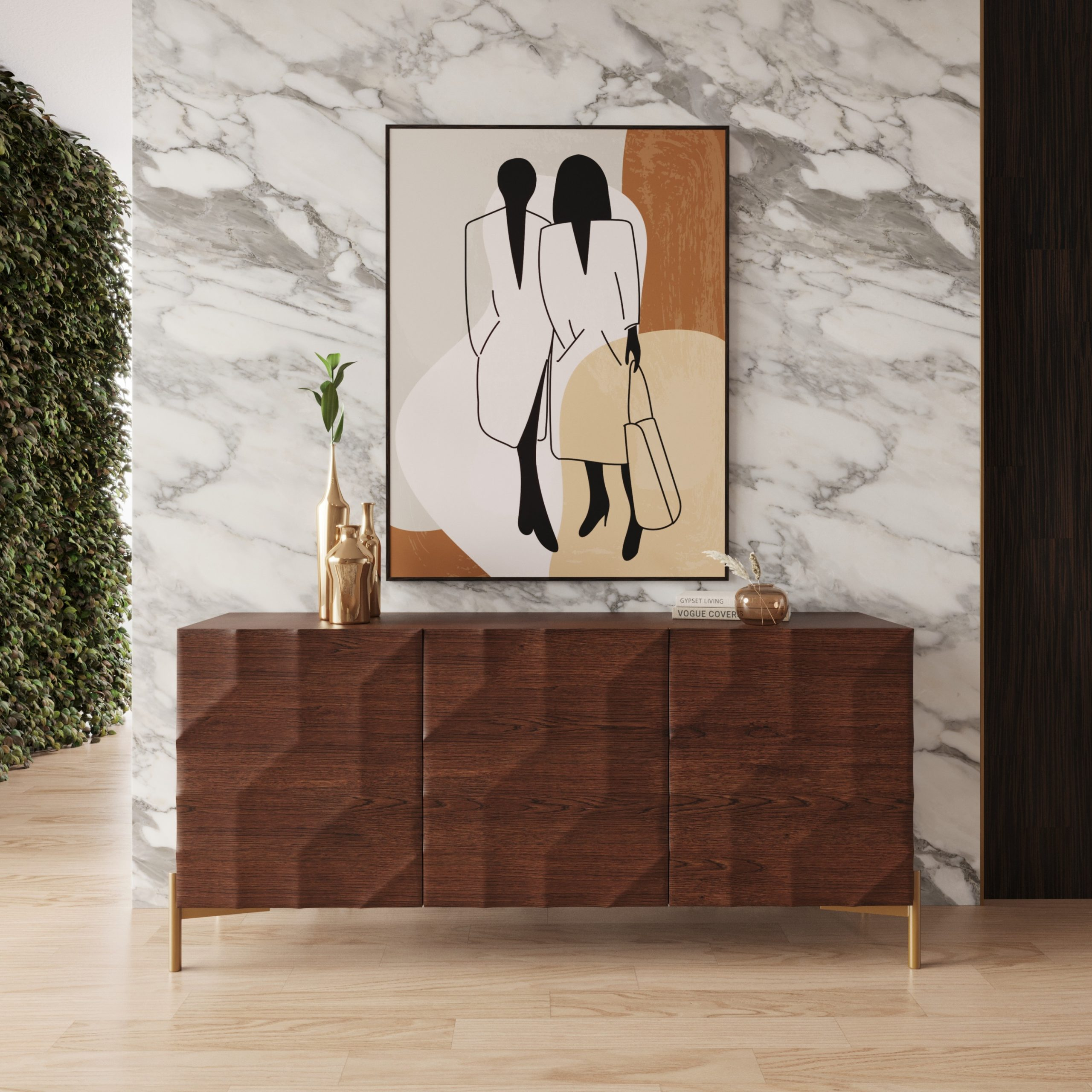 Modrest Killeen – Modern Gold + Walnut Buffet – Atlas Furniture Imports inside Elevate Your Dining Space The Modrest Killeen Modern Gold + Walnut Buffet