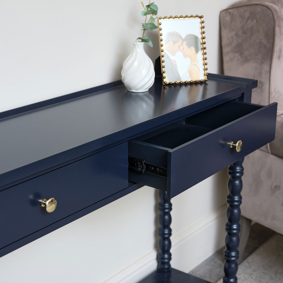 Navy Blue Bobble 2 Drawer Console Table 110Cm X 78Cm | Melody Maison intended for Why the Margot Blue Console is a Statement Piece for Any Room