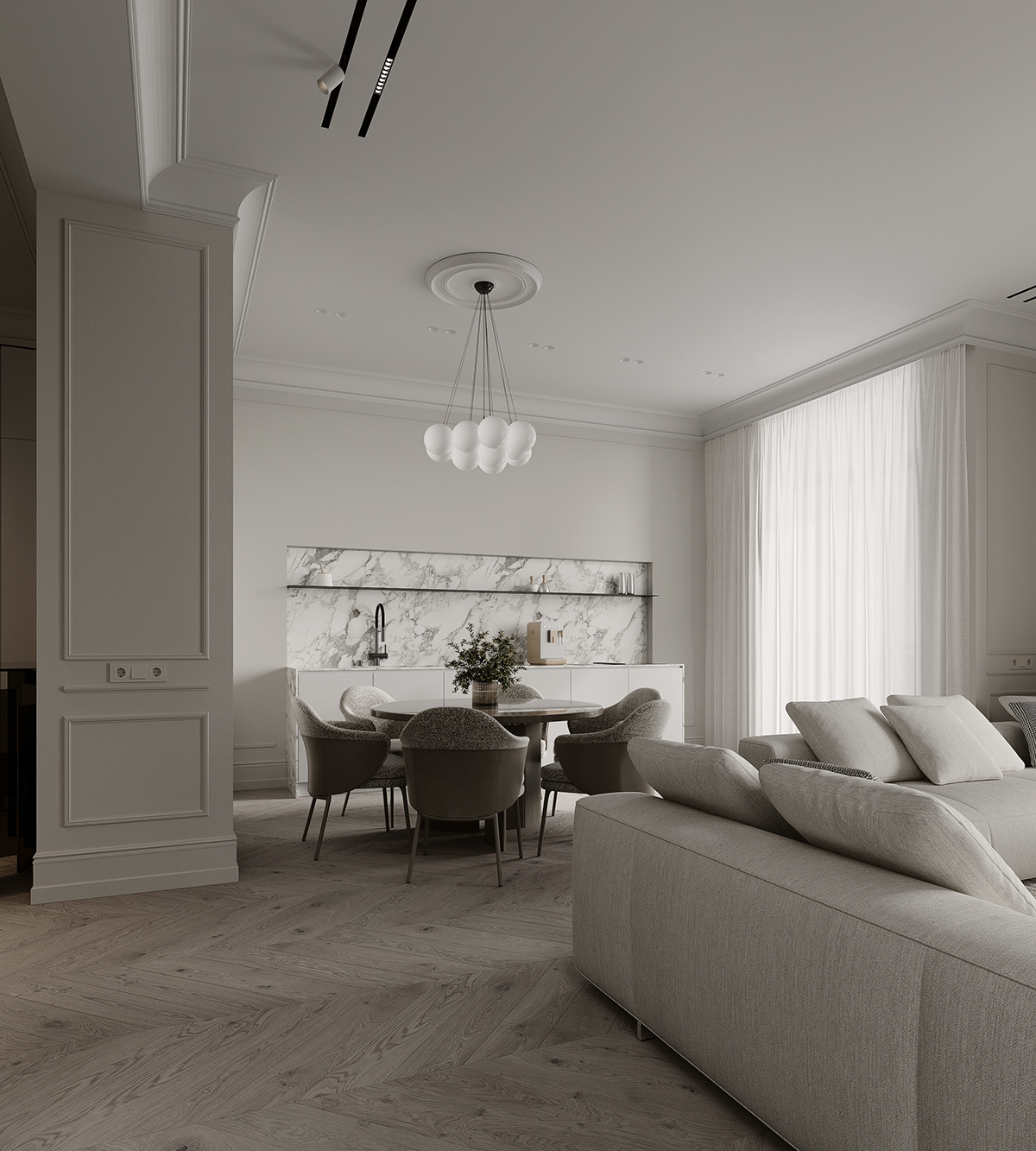 Transforming Spaces Moldova Marble Details for a Brighter Neoclassical Home