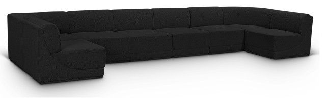 Ollie Black Boucle Fabric U-Shaped Modular Sectional, 8-Piece: 6 ... with Ollie Black Boucle Fabric L-Shaped Modular Sectional, Grey, 5-Piece: 2 Armless Chair, 3 Corner Chair