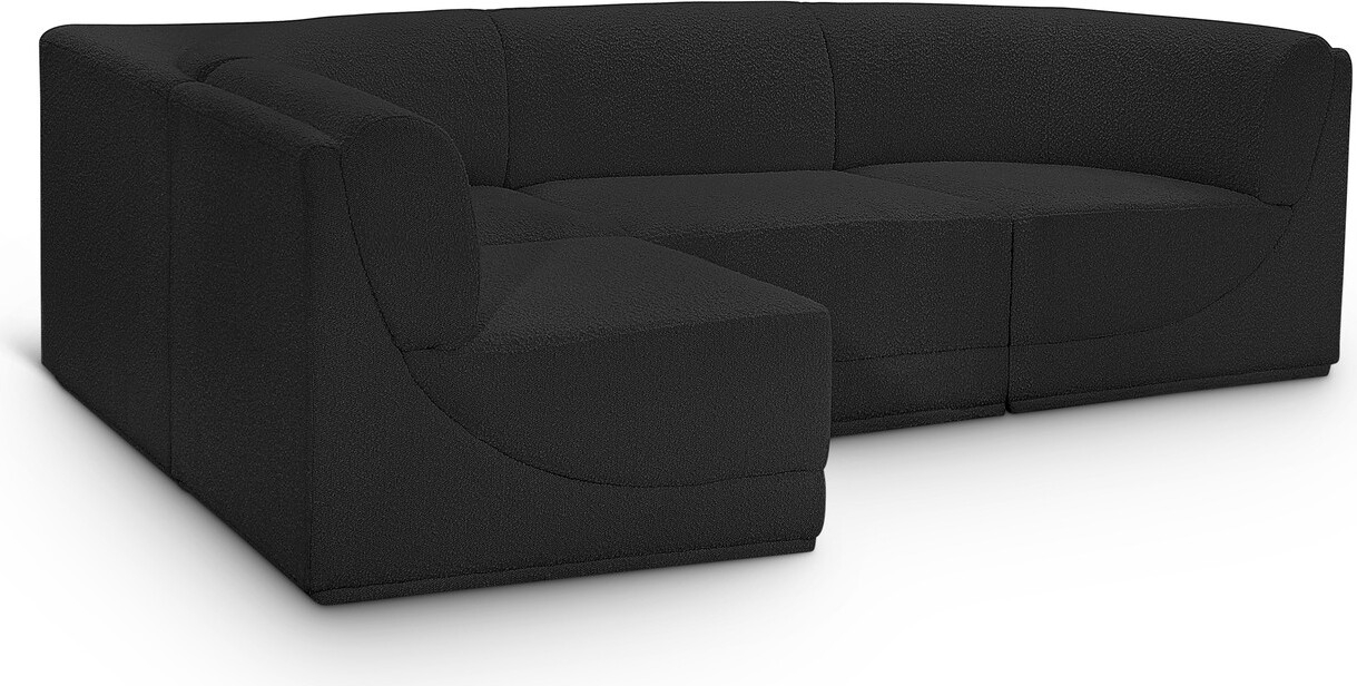 Ollie Boucle Fabric 4 Piece Modular Sectional In Black By Meridian ... pertaining to Creating Cozy Nooks The Ollie Black Boucle Sectional Explained