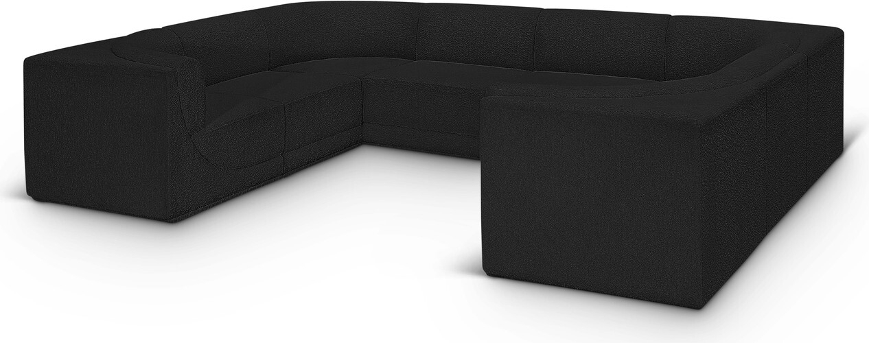 Ollie Boucle Fabric Modular Sectional In Black By Meridian | 1Stopbedrooms inside Ollie Black Boucle Fabric L-Shaped Modular Sectional, Black, 5-Piece: 3 Armless Chair, 2 Corner Chair