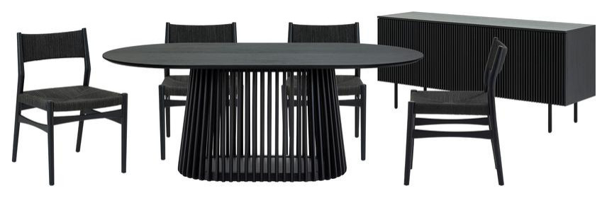 Pasadena Erie 6 Piece Oval Dining Set With Buffet In Black Oak Finish ... inside Pasadena 4 Door Wood Buffet Cabinet With Black Oak Finish