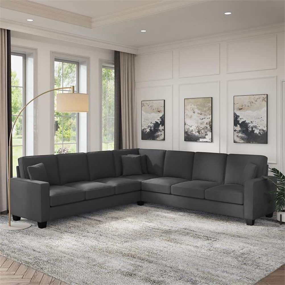 Pemberly Row 110W L Shaped Sectional Couch In Charcoal Gray Herringbone ... throughout Understanding the Craftsmanship Behind Your Pemberly Row Sectional